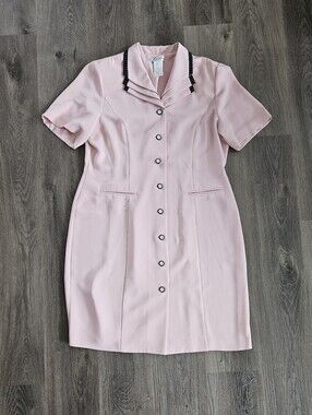 Vintage Dress Barn Classic Button-Front Pink Short-Sleeve Dress